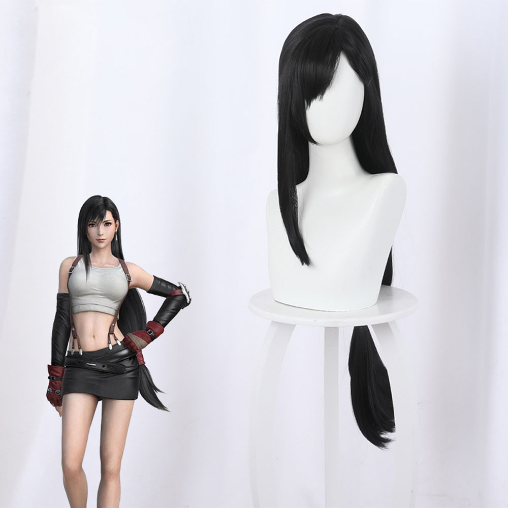 Game Cosplay Final Fantasy VII Tifa Cosplay Wig 90cm Long Black Hair