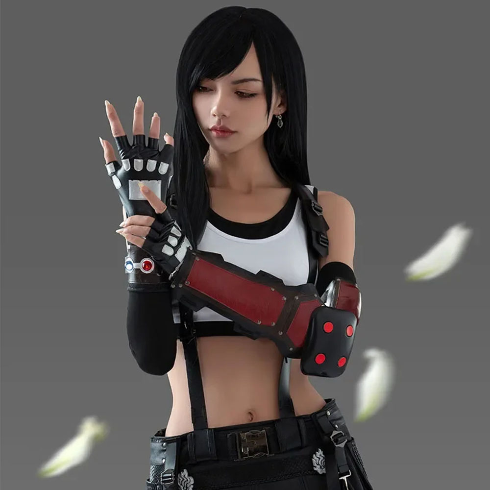 Final Fantasy VII Tifa turnart cosplay costume women dress wig Black Brown