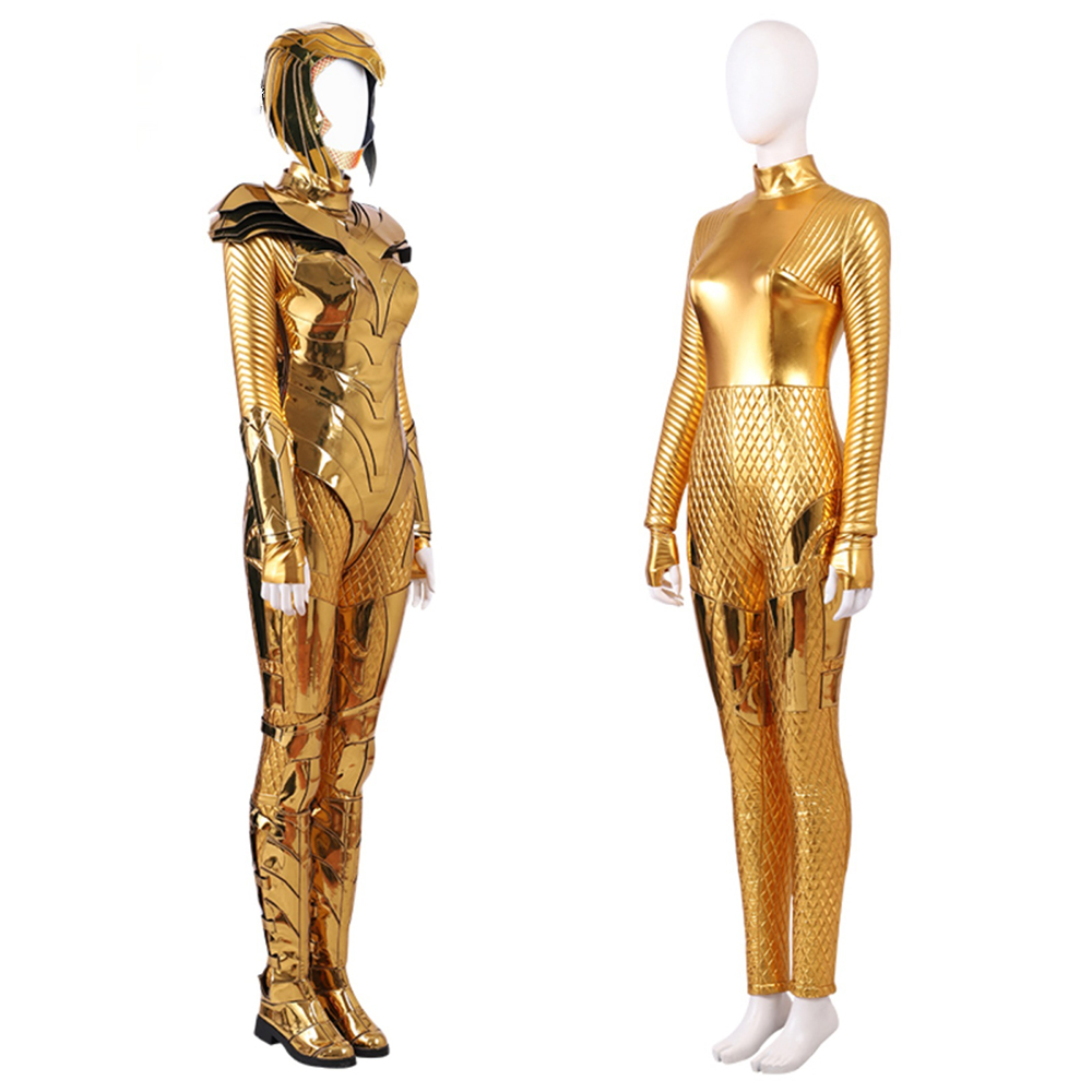 Wonder Woman Diana Prince Gold Cosplay Costume Outfit Women Bodysuit Shoes Set DC Movie