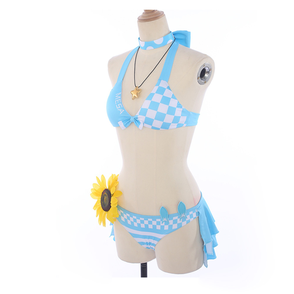 Honkai Impact 3 Kiana Kaslana Light Blue Grid Daily Swimsuit Cosplay Bikini Summer Costume