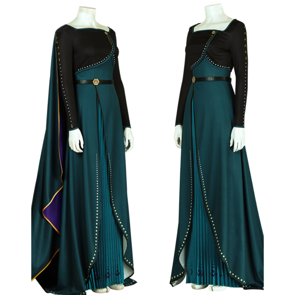 Frozen 2 Queen Anna Coronation Gown Dark Green Dress Cosplay Costume