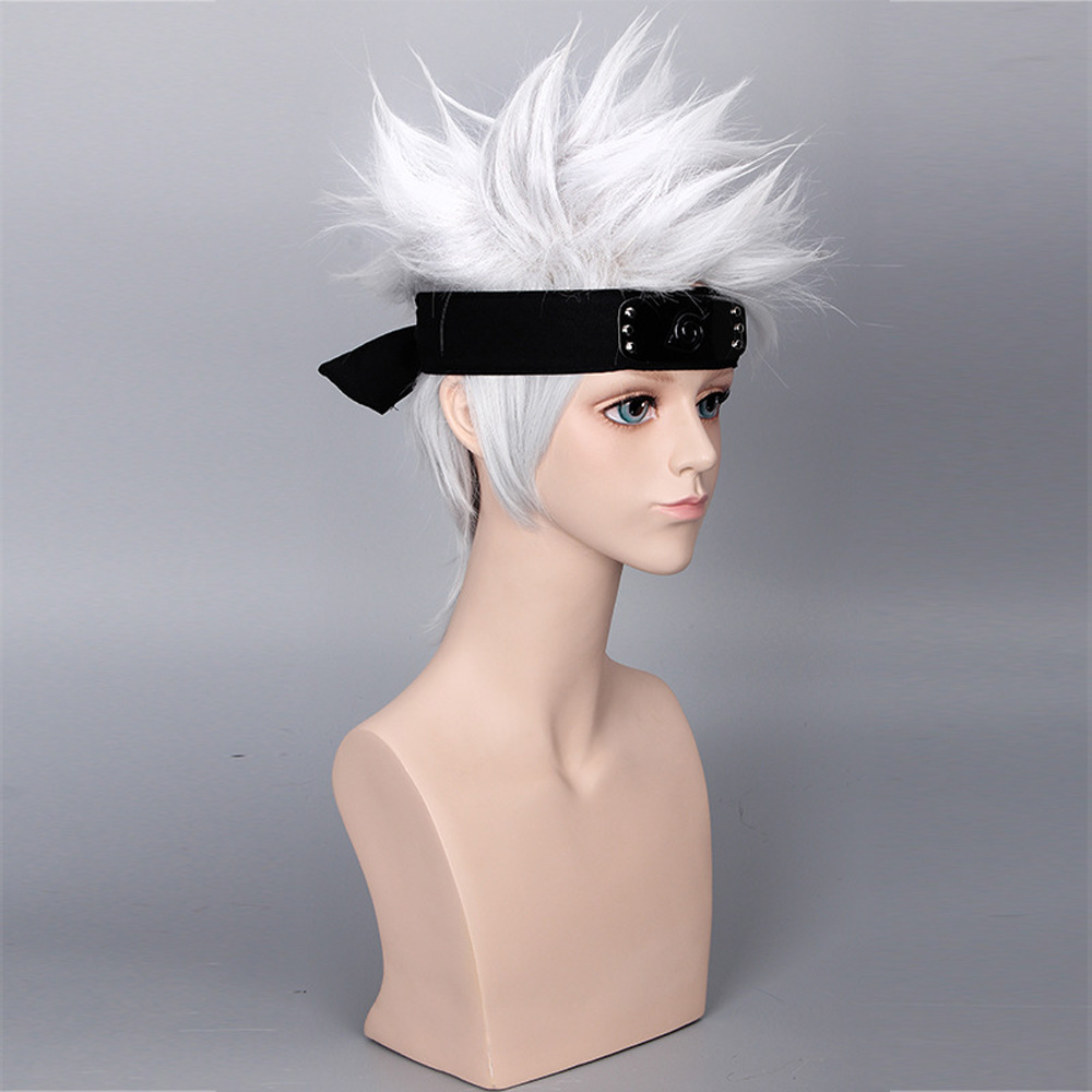 Anime Naruto Hatake Kakashi Cosplay Wig Headband Prop Short Silver White Halloween Unisex New