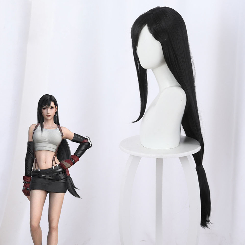 Game Cosplay Final Fantasy VII Tifa Cosplay Wig 90cm Long Black Hair
