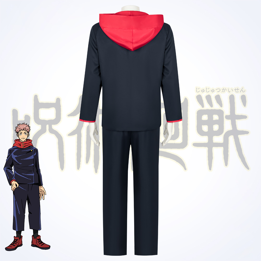  【Ready for ship】Anime Jujutsu Kaisen Itadori Yuji Cosplay Costume Outfits Halloween Suit Hooded Jacket Pants 