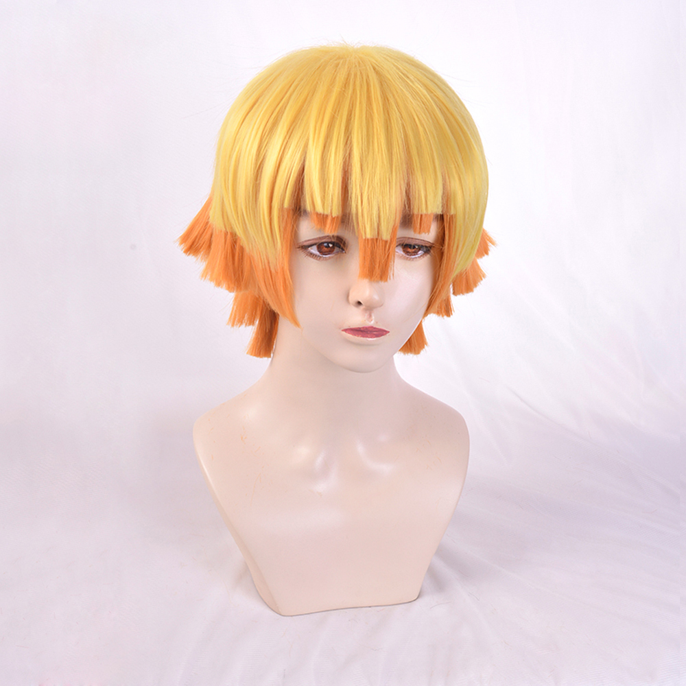【Ready for ship】Anime Demon Slayer Kimetsu no Yaiba Agatsuma Zenitsu Cosplay Wig Halloween
