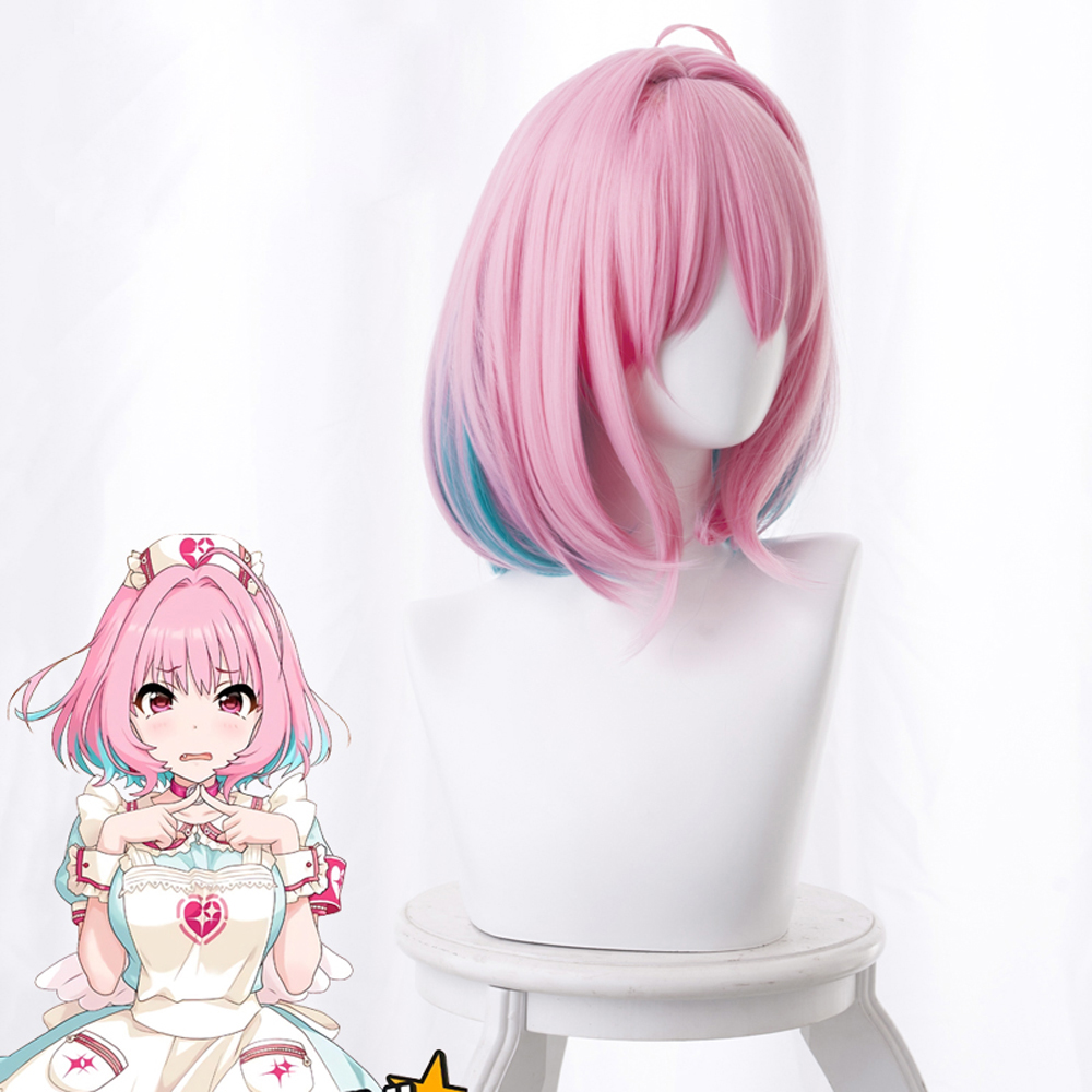THE IDOLM@STER Game Yumemi Riamu Pink blue Cosplay Wig Head circumference 50-60cm Length 38cm