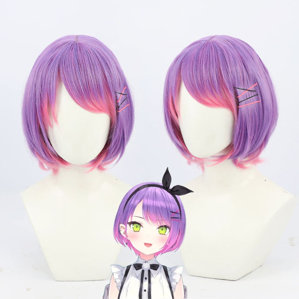 VTuber Tokoyami Towa Cosplay Wig for Girls Pigtails Short Hair Bun Hololive Idol Purple Mixed Pink Long Straight Hats