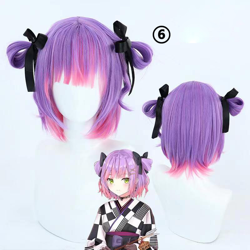 VTuber Tokoyami Towa Cosplay Wig for Girls Pigtails Short Hair Bun Hololive Idol Purple Mixed Pink Long Straight Hats