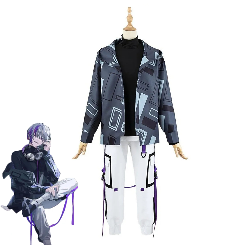 Anime Virtual Youtuber Fuwa Minato Cosplay Costume Wig Daily Uniform Hooded Coat Man Woman Party