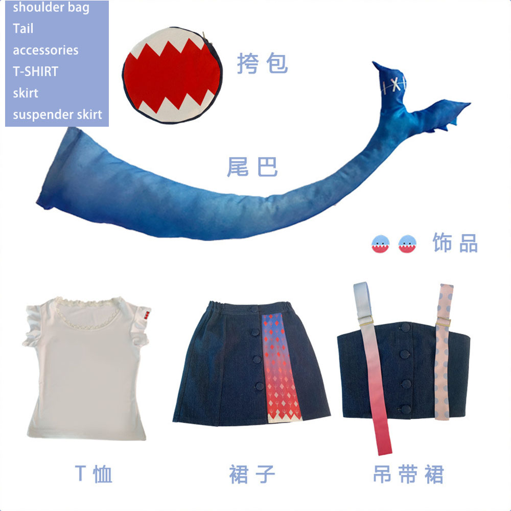 Virtual YouTuber Gawr Gura Cospaly Coatume Wig Catshark Daily Outfit Girl Disguise For Carnival Wig