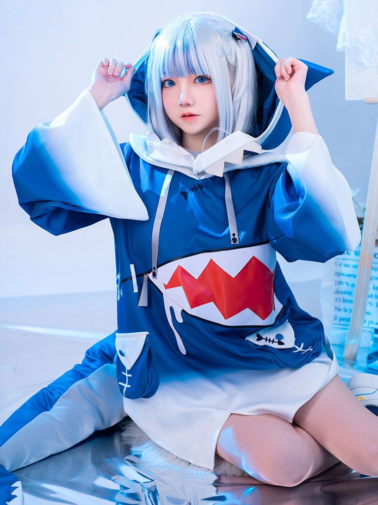  Gawr Gura Carnival Disguise Shark Cosplay Costume for Women Halloween Youtuber Cosplay Set Tail Wigs