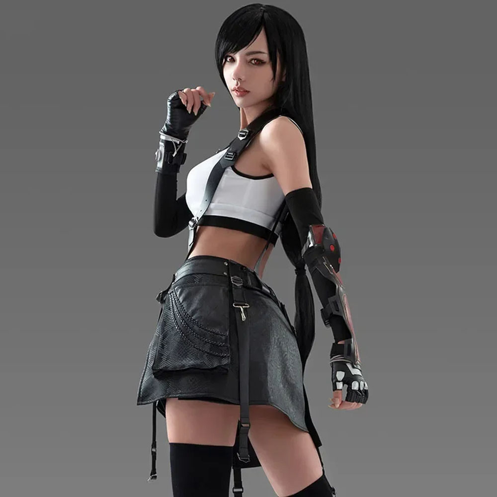 Final Fantasy VII Tifa turnart cosplay costume women dress wig Black Brown