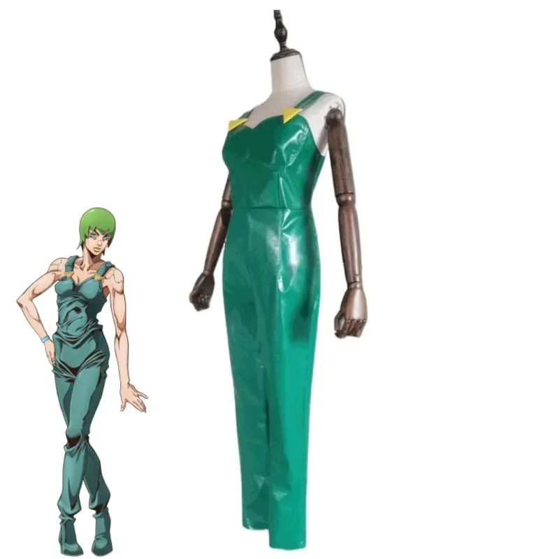 Anime Jojo’S Bizarre Adventure Stone Ocean Cosplay Costume Green Jumpsuit Overall Hallowen Role Play Suit