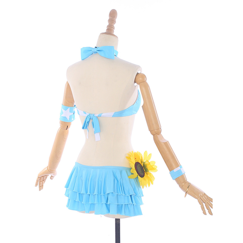 Honkai Impact 3 Kiana Kaslana Light Blue Grid Daily Swimsuit Cosplay Bikini Summer Costume