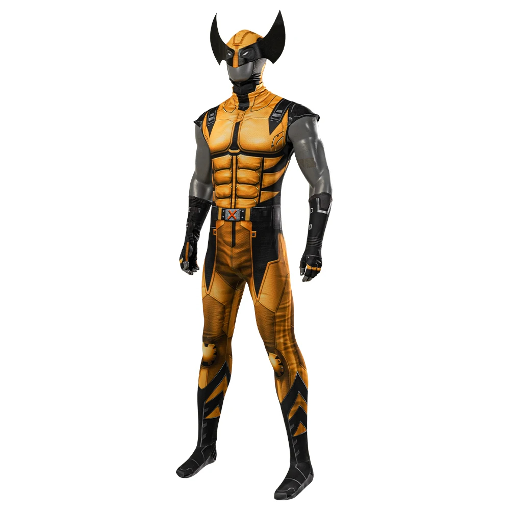 Revolution Wolf Comic Superhero Cosplay Costume Gold Battle Suit Halloween Gifts Printing Zentai Jumpsuit Costume Bodysuit—Marvel Movies