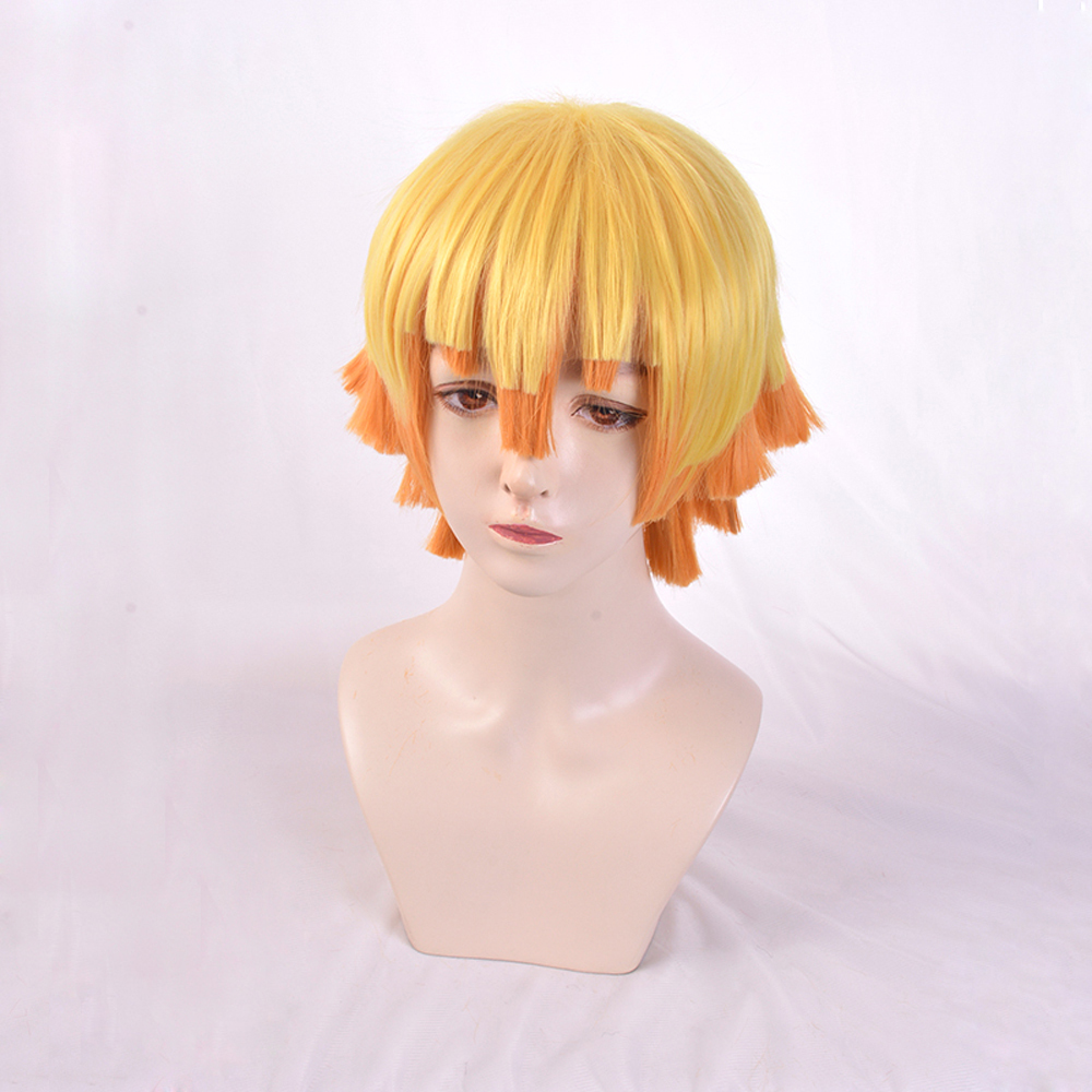 【Ready for ship】Anime Demon Slayer Kimetsu no Yaiba Agatsuma Zenitsu Cosplay Wig Halloween