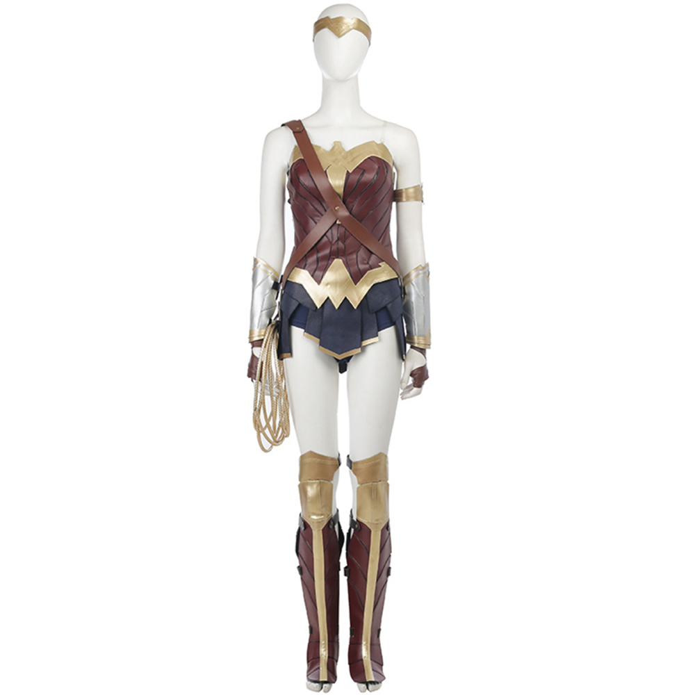 Wonder Girl Diana Cosplay Costume Halloween Adult Women Superheroine Outfit Sexy PU Leather Battle Suit DC Movie Type