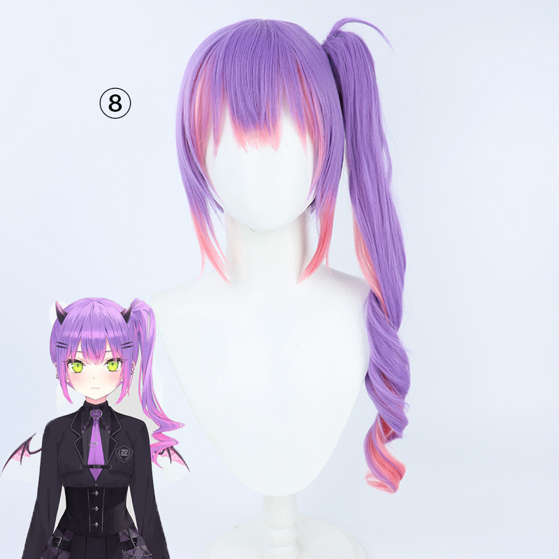 VTuber Tokoyami Towa Cosplay Wig for Girls Pigtails Short Hair Bun Hololive Idol Purple Mixed Pink Long Straight Hats
