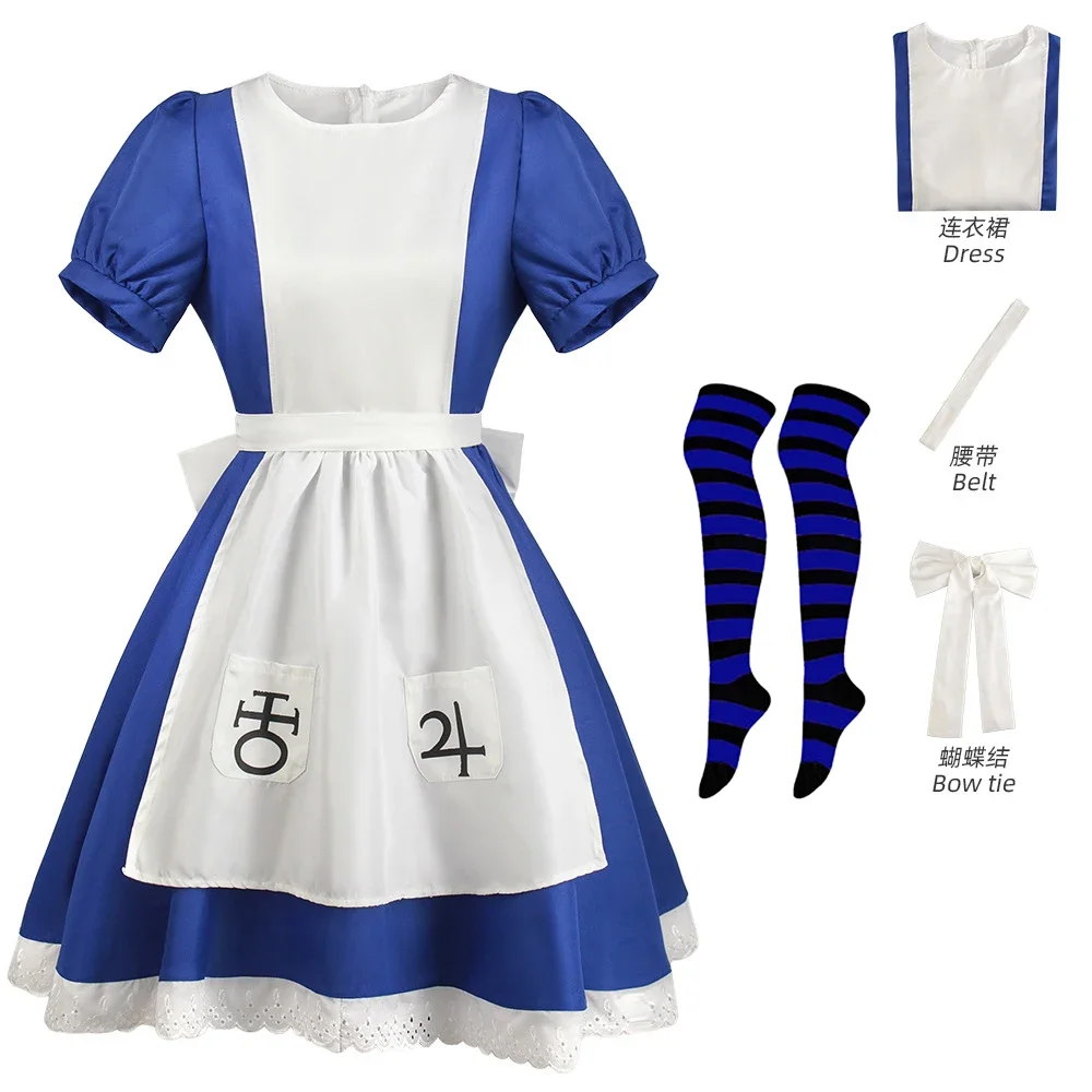Anime Alice Princess Dress Maid Apron Dress Game Madness Returns Alice Cosplay Costume For Women Girls Halloween Party