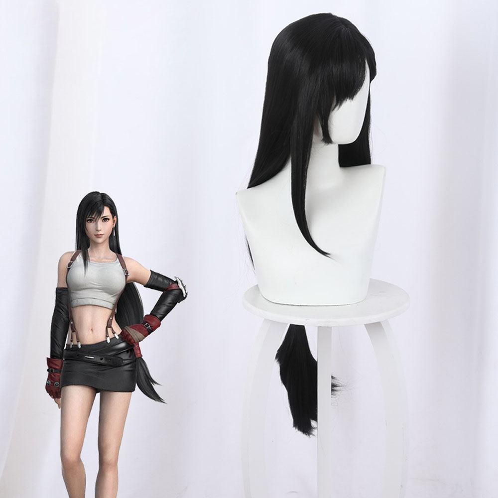 Game Cosplay Final Fantasy VII Tifa Cosplay Wig 90cm Long Black Hair