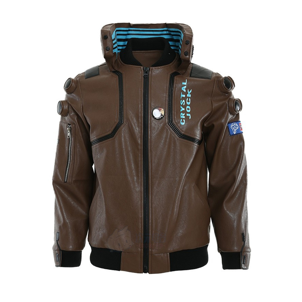 Unisex Cyberpunk V Brown Leather Jacket Motorcycle Bomber Coat Coplay Costume