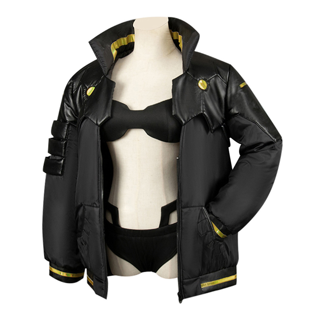 Cyberpunk 2077 Rebecca Cosplay Costume Wig Black Sexy Woman Jacket Coat 