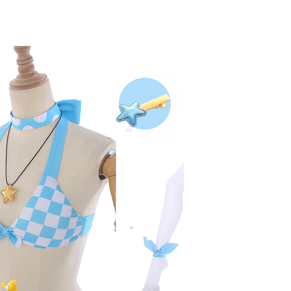 Honkai Impact 3 Kiana Kaslana Light Blue Grid Daily Swimsuit Cosplay Bikini Summer Costume
