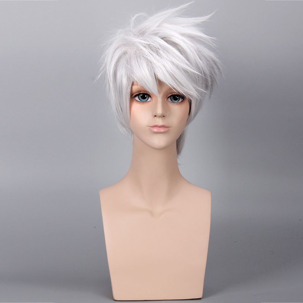 Anime Naruto Hatake Kakashi Cosplay Wig Headband Prop Short Silver White Halloween Unisex New