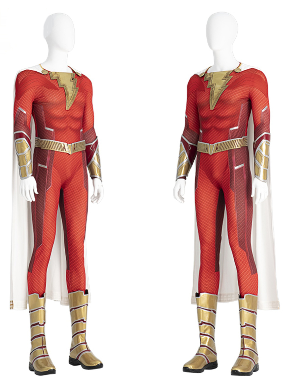  Shazam Fury Of The Gods Shazam Red Bodysuit Halloween Cosplay Costume Full Set DC Movie