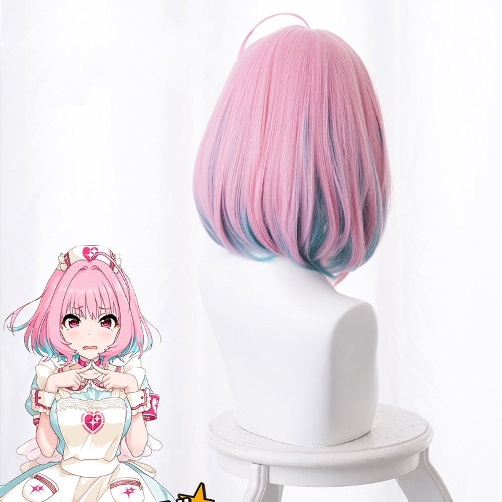 THE IDOLM@STER Game Yumemi Riamu Pink blue Cosplay Wig Head circumference 50-60cm Length 38cm
