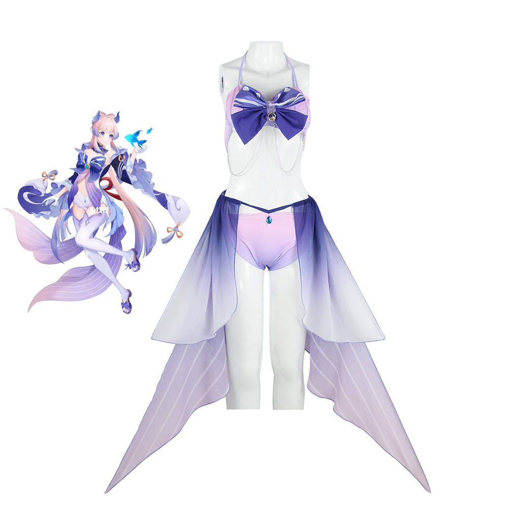 Game Genshin Impact Kokomi Swimsuit Cosplay Costume Sangonomiya Kokomi Bikini Suit Anime Bathing Dress Set