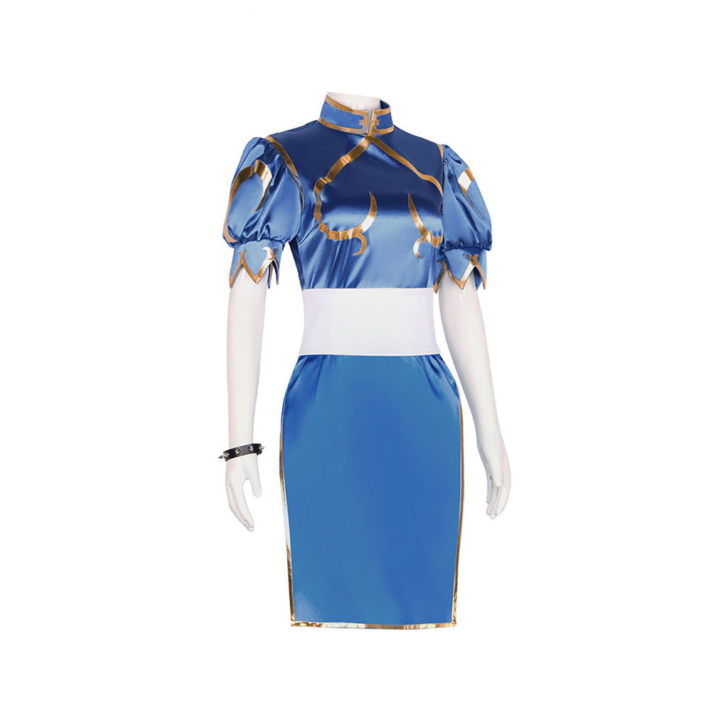 Street Fighter ChunLi Cosplay Costume Full skirt 4-piece top,belt,bracelet