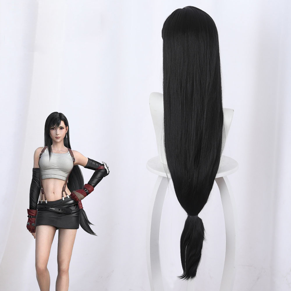 Game Cosplay Final Fantasy VII Tifa Cosplay Wig 90cm Long Black Hair