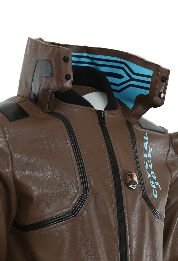 Unisex Cyberpunk V Brown Leather Jacket Motorcycle Bomber Coat Coplay Costume