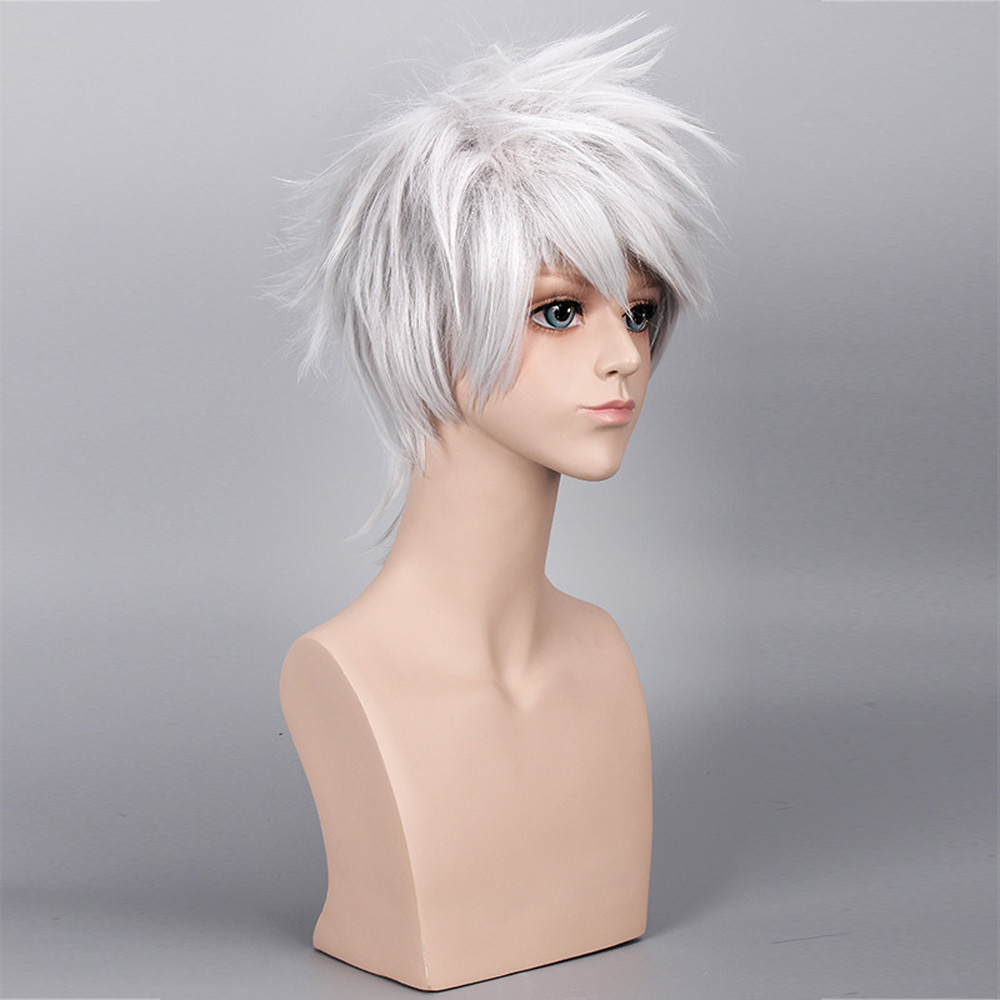 Anime Naruto Hatake Kakashi Cosplay Wig Headband Prop Short Silver White Halloween Unisex New