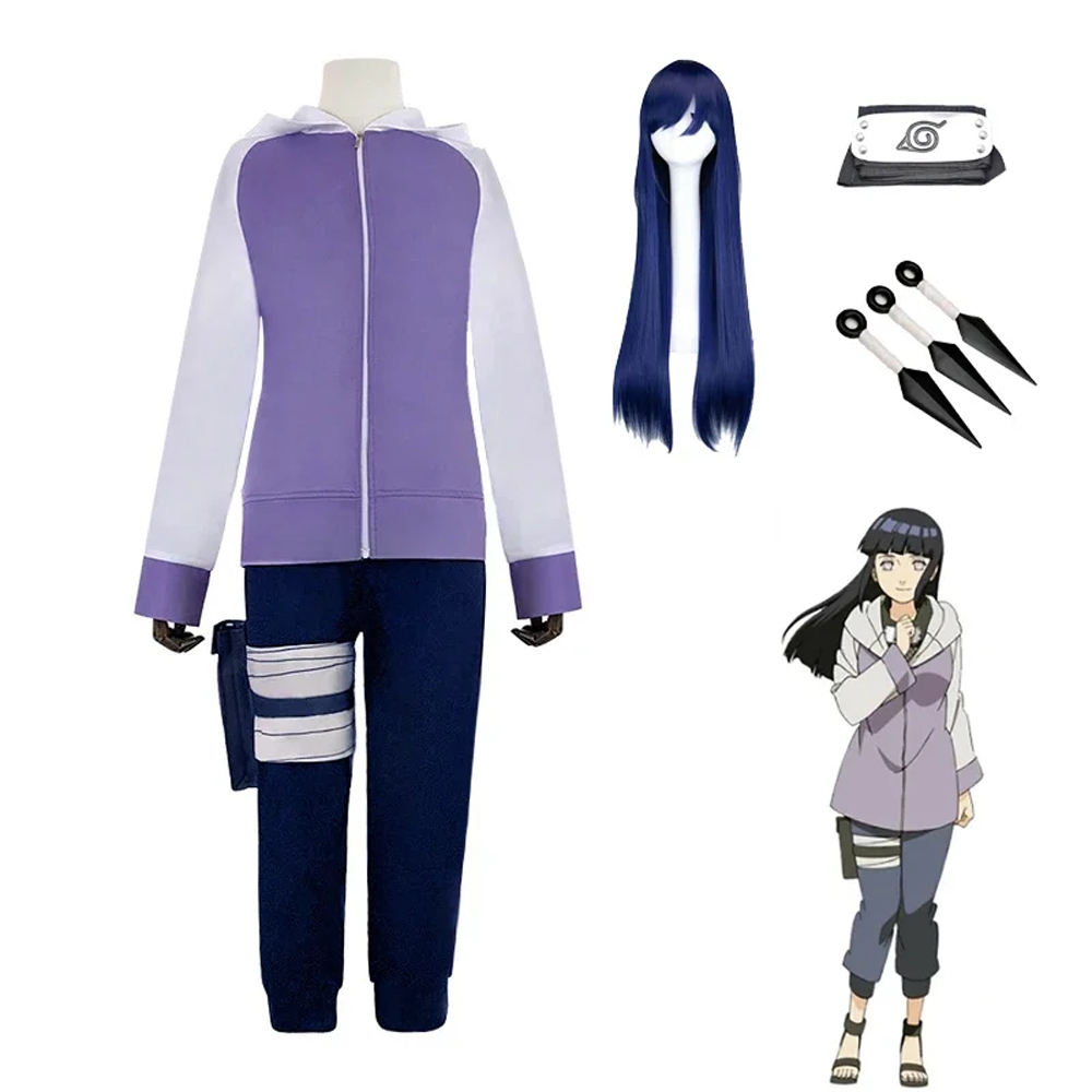 Anime Naruto Cosplay Hyuga Hinata Cosplay Costumes Jacket Pants Wig Halloween Party For Cos