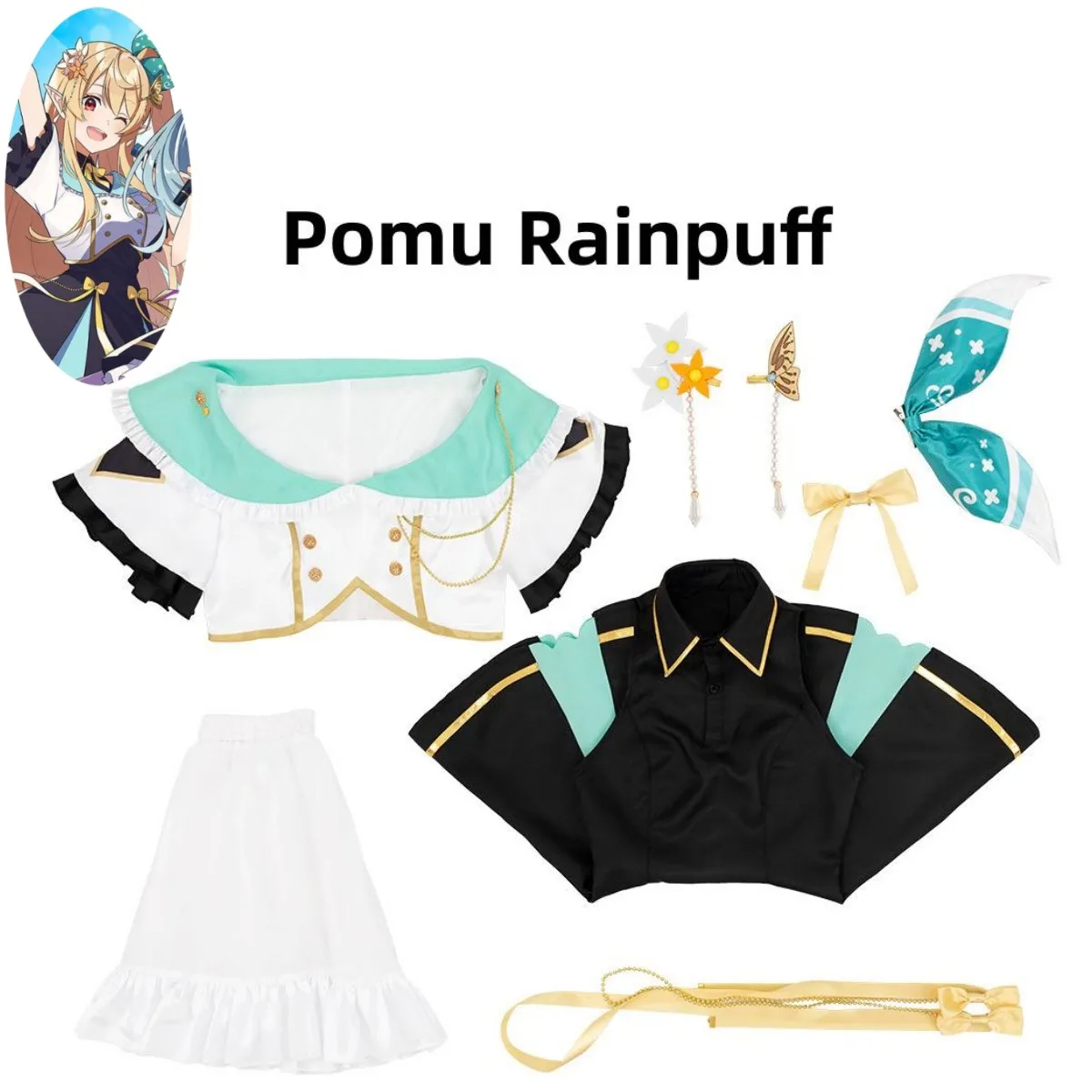 Anime Virtual YouTuber Finana Ryugu Elira Pendora Pomu Rainpuff Cosplay Costume Wig Disguise JK Uniform