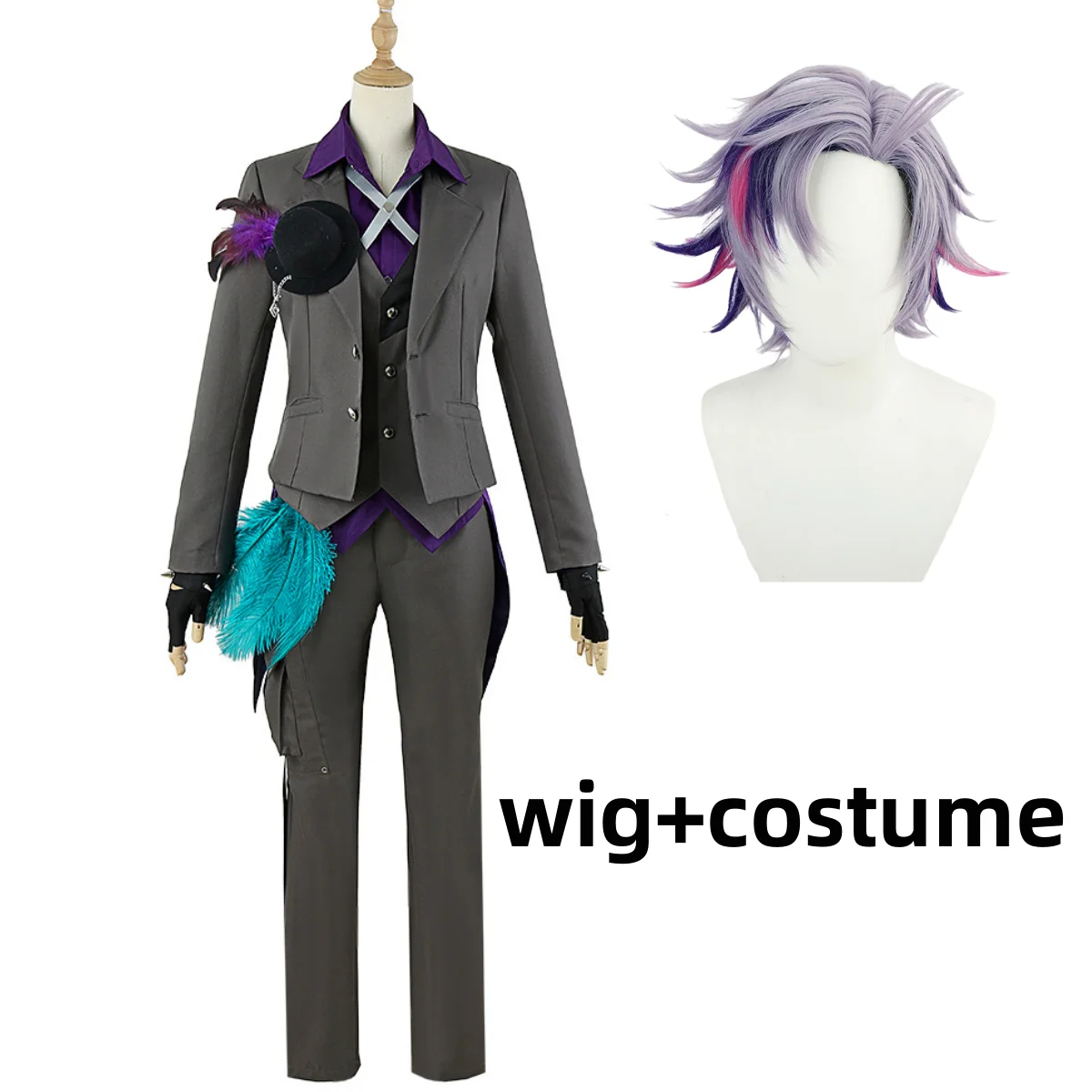 Anime Virtual YouTuber Fuwa Minato Cosplay Costume Uniform Wig Man Woman Halloween Costume