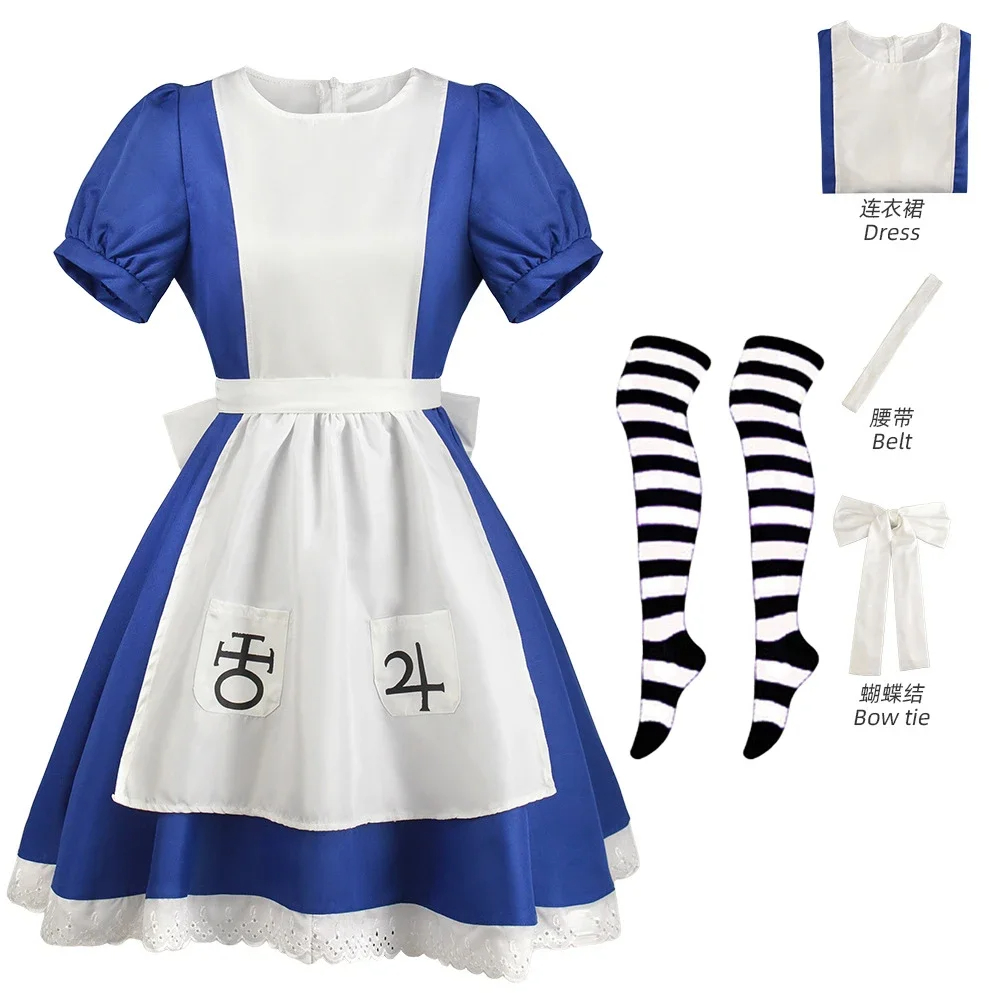 Anime Alice Princess Dress Maid Apron Dress Game Madness Returns Alice Cosplay Costume For Women Girls Halloween Party