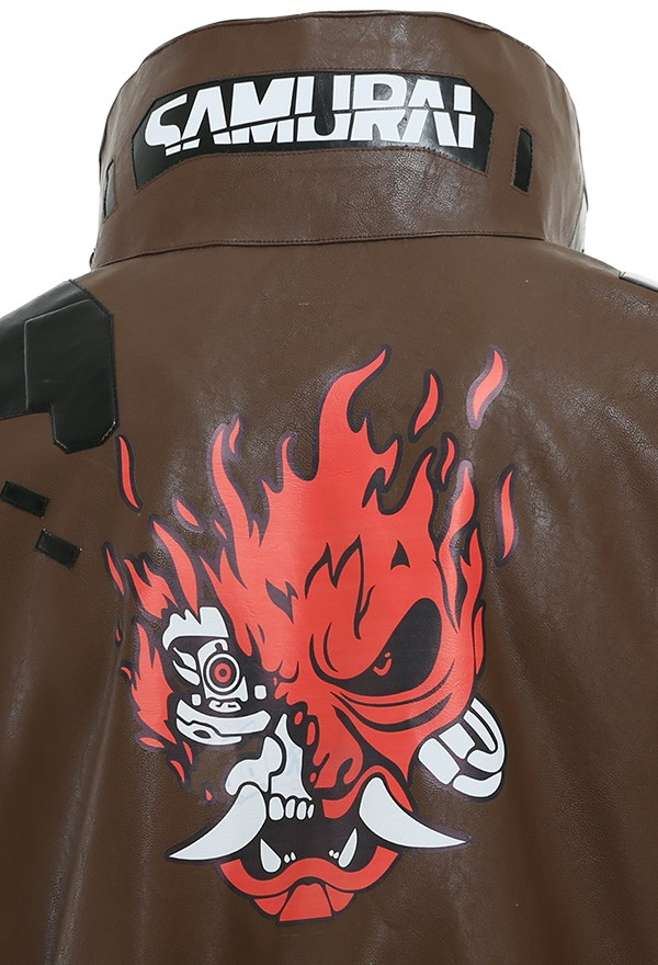 Unisex Cyberpunk V Brown Leather Jacket Motorcycle Bomber Coat Coplay Costume