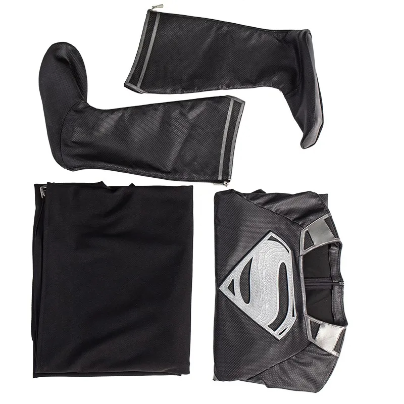 Justice League Superman Clark Kent Black Battle Suit Halloween Cosplay Costume Full Set DC Movie