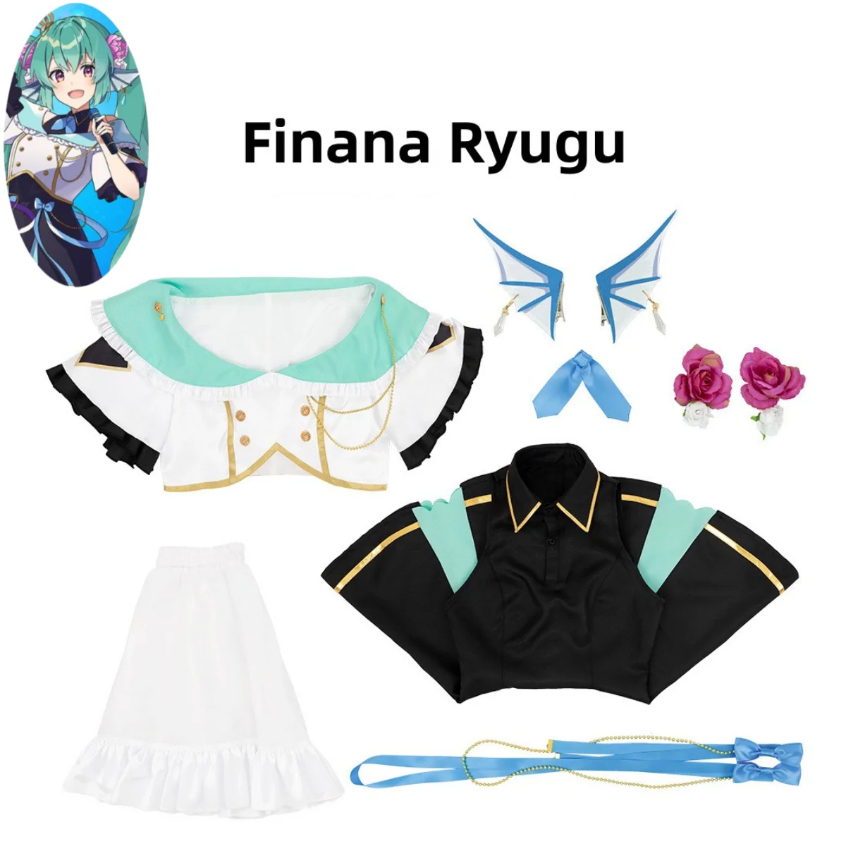 Anime Virtual YouTuber Finana Ryugu Elira Pendora Pomu Rainpuff Cosplay Costume Wig Disguise JK Uniform