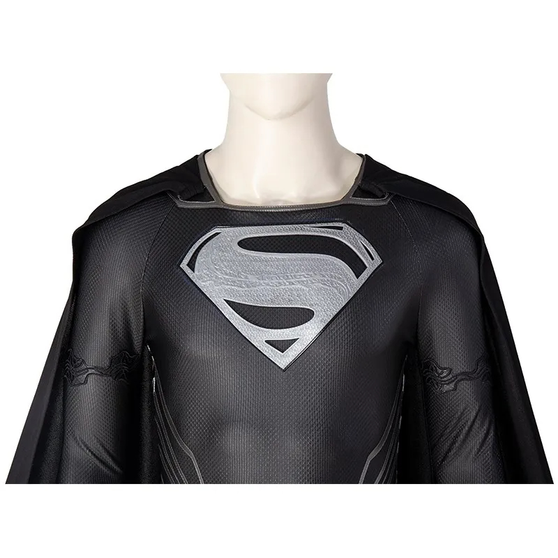 Justice League Superman Clark Kent Black Battle Suit Halloween Cosplay Costume Full Set DC Movie