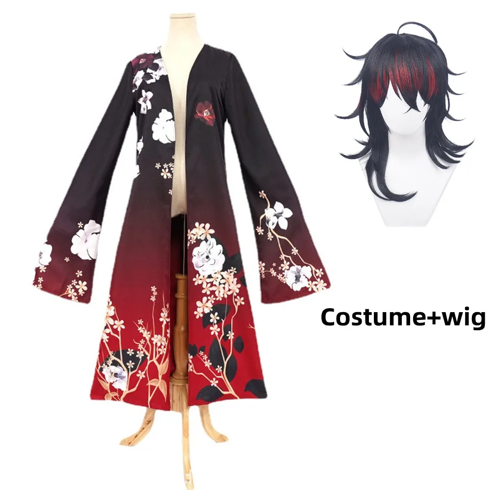 Anime Virtual YouTuber Vox Akuma Cosplay Costume Daddy NIJISANJI Wig Gradient Color Printing Cloak Cape Man Woman Halloween Suit