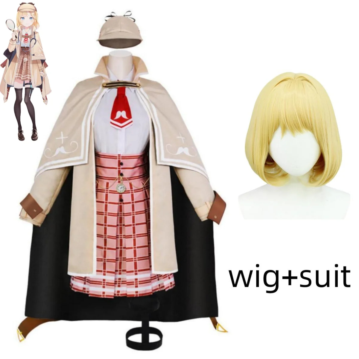 Anime virtual YouTuber Watson Amelia Ame Cosplay costume wig woman beautiful suit