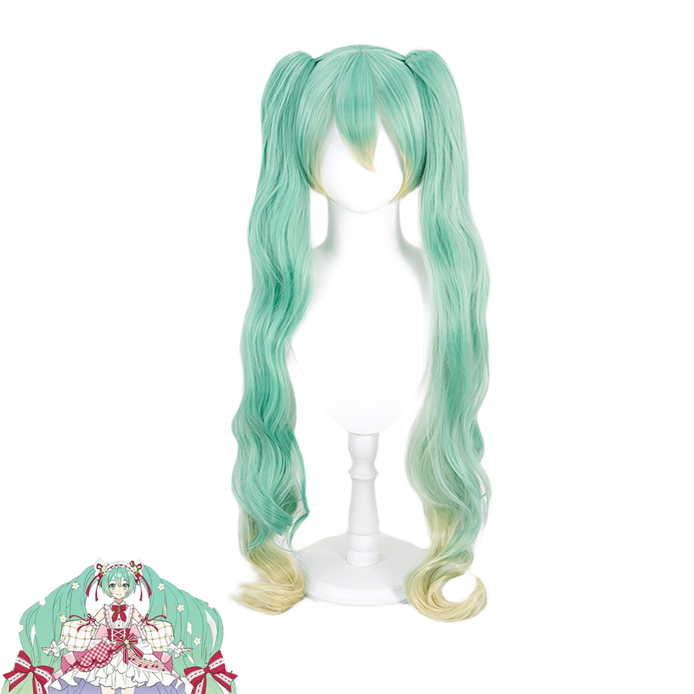 Miku Cosplay Costume Wig Long Curly Green Wig Strawberry 15th anniversary/ Bow Knot