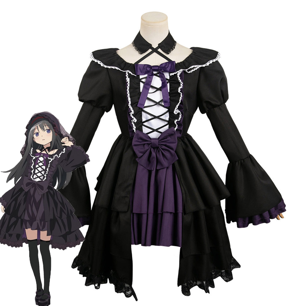 Puella Magi Madoka Magica Anime Homura Akemi Women Black Gothic Dress Cosplay Costume