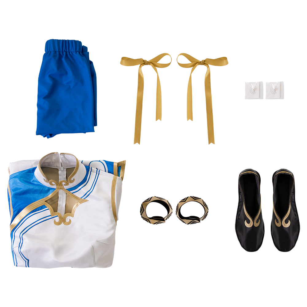 Game Street Fighter ChunLi cheongsam ,Pants ,Head rope, Stud earrings,Shoes,Cosplay Costume 