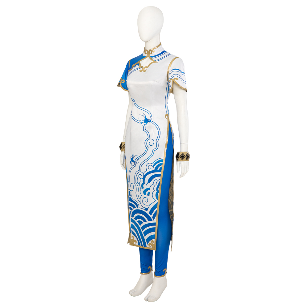 Game Street Fighter ChunLi cheongsam ,Pants ,Head rope, Stud earrings,Shoes,Cosplay Costume 