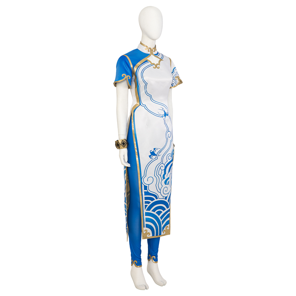 Game Street Fighter ChunLi cheongsam ,Pants ,Head rope, Stud earrings,Shoes,Cosplay Costume 